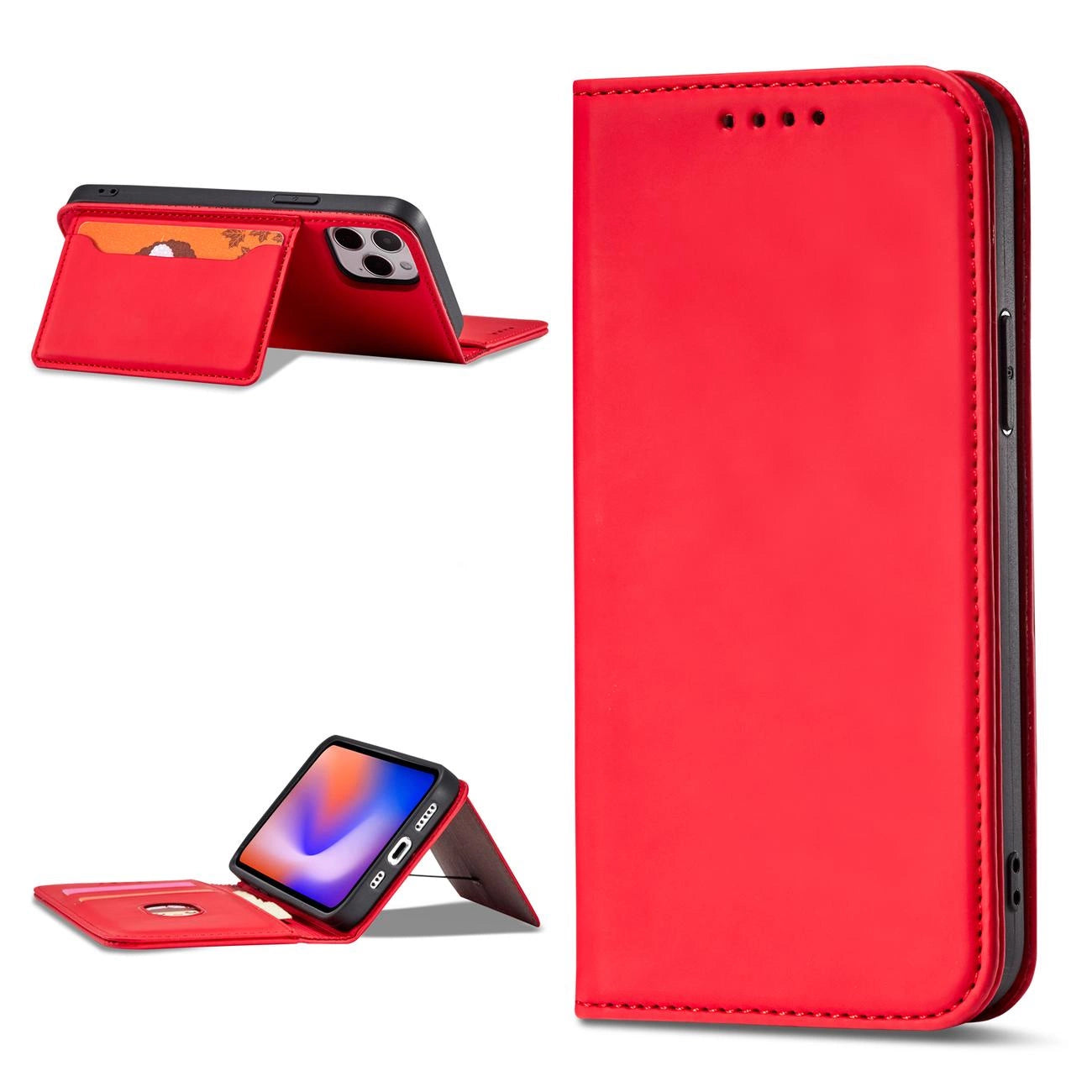Magnetkartenhülle für iPhone 12 Pro Max Tasche Kartenetui Kartenhalter Rot
