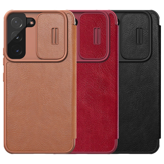 Nillkin Qin Leder Pro Case Hülle für Samsung Galaxy S22+ (S22 Plus) Kameraschutz Holster Cover Flip Case Braun