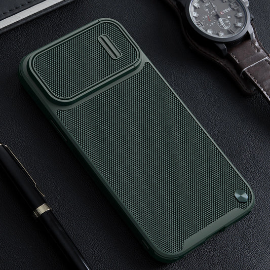 Nillkin Textured S Case für iPhone 14 Plus, gepanzerte Hülle mit Kameraabdeckung, blau