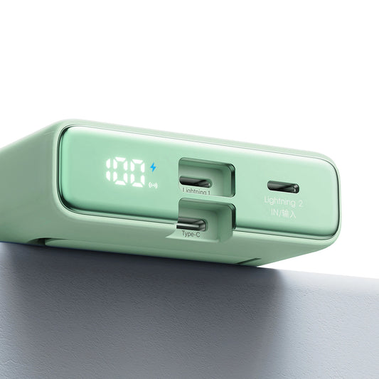 Powerbank Joyroom JR-PBM01 magnetisch 10000 mAh 20 W mit Ständer + Lightning Kabel – USB-C – grün