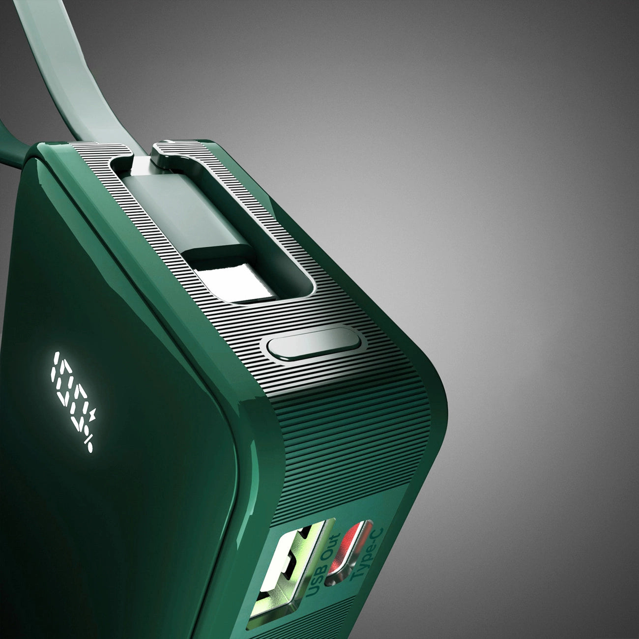 Powerbank SBS 10000 mAh 20W mit integriertem USB-C-Kabel und Digitalanzeige - grün