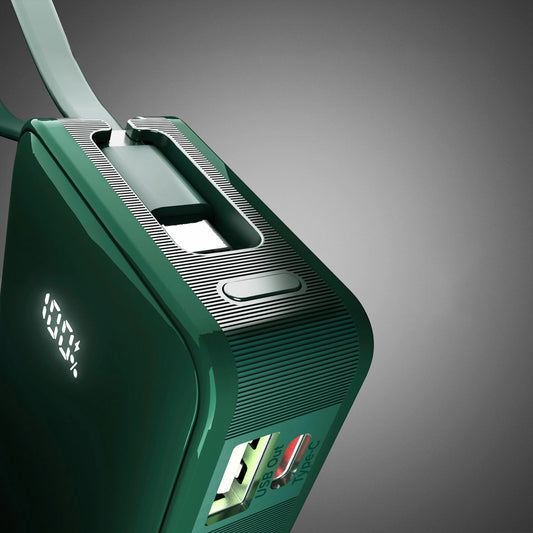 Powerbank SBS 10000 mAh 20W mit integriertem USB-C-Kabel und Digitalanzeige - grün