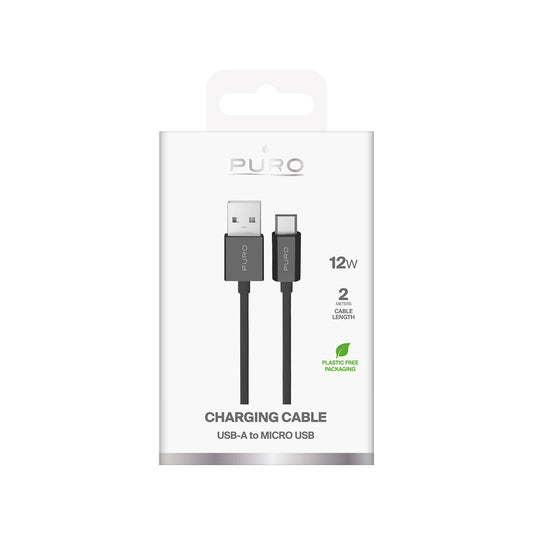 Puro 12W TPE USB-A - microUSB 2m Kabel - Schwarz