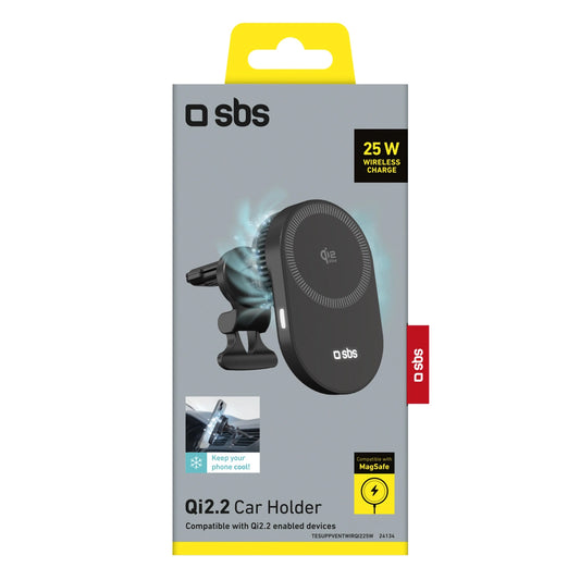 SBS Magnethalterung mit Qi2.2 25W kabellosem Ladegerät mit aktiver Kühlung – Schwarz