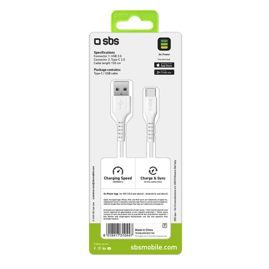 SBS TECABLEMICROC15W USB-A – USB-C-Kabel 1,5 m – Weiß