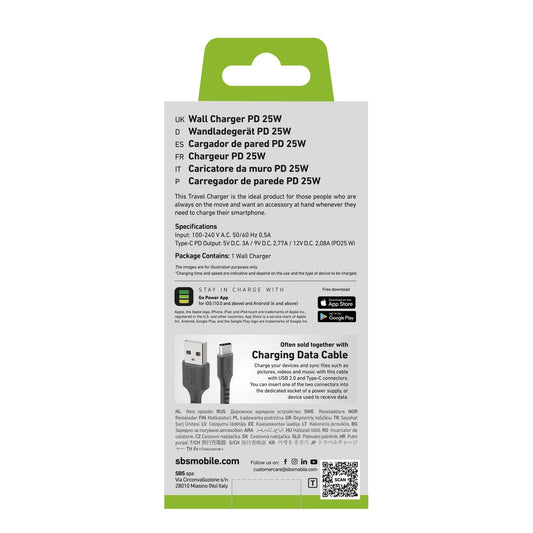 SBS TETR1CPD25 25-W-USB-C-Wandladegerät mit Power Delivery – Schwarz