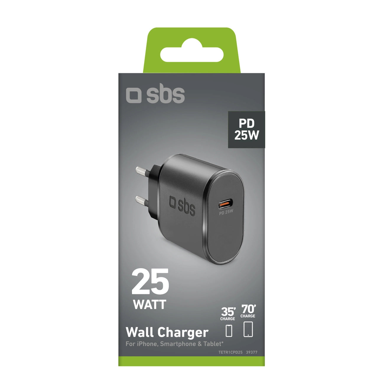SBS TETR1CPD25 25-W-USB-C-Wandladegerät mit Power Delivery – Schwarz