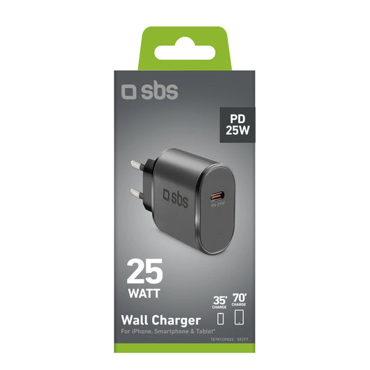 SBS TETR1CPD25 25-W-USB-C-Wandladegerät mit Power Delivery – Schwarz