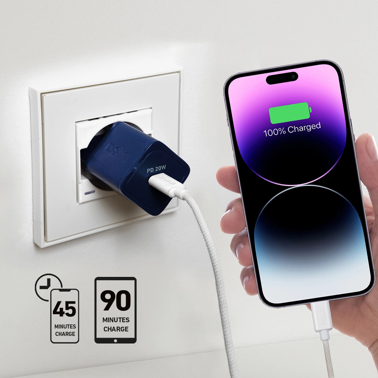 SBS TETRGAN1C20B 20-W-GaN-Netzwerkladegerät mit Power Delivery – blau