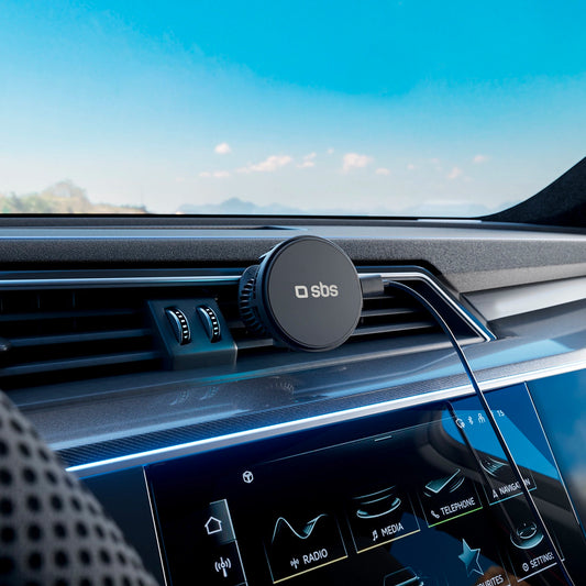 Smartphone-Halterung mit induktivem Ladegerät SBS TESUPFANWIR15W 15W für Lüftungsschlitze, mit Kühlung – Schwarz