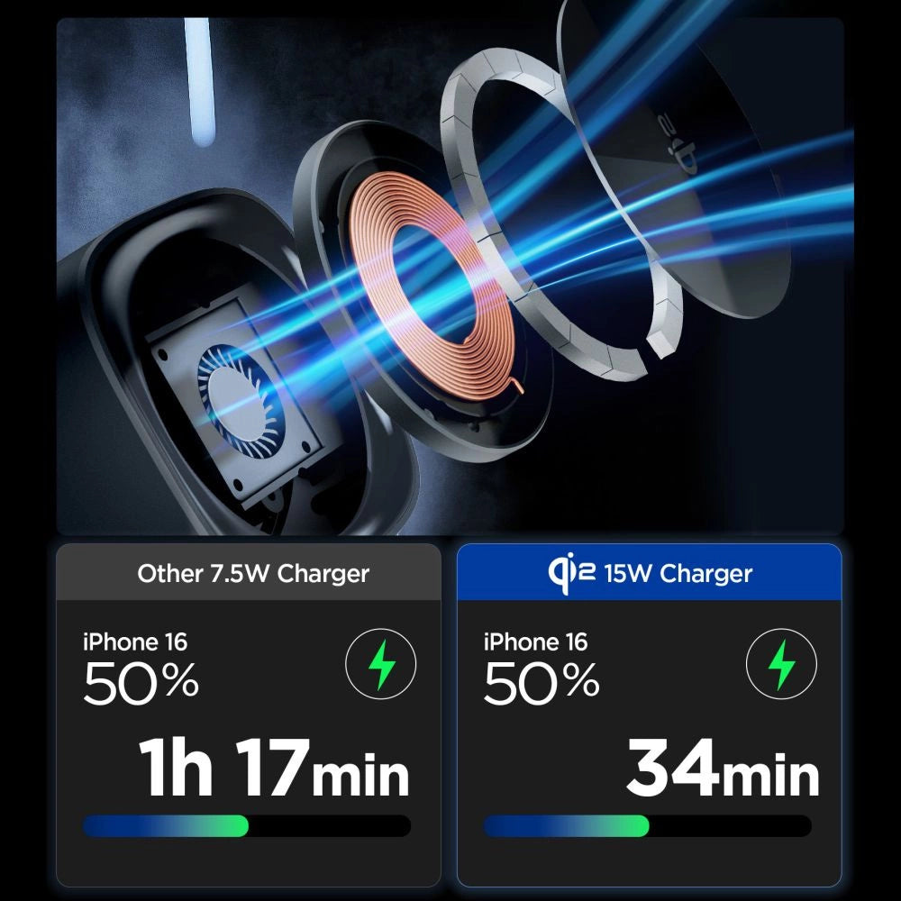 Spigen Essential EF223MS 3-in-1 QI2 Kabelloses Ladegerät - Schwarz