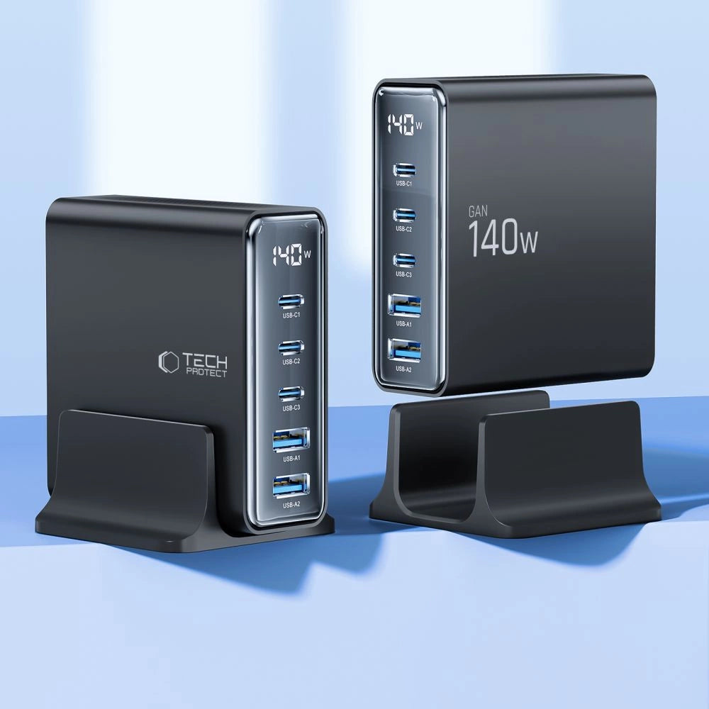 Tech-Protect DC140W-GAN 5-PORT PD140W/QC3.0 Ladestation – Schwarz
