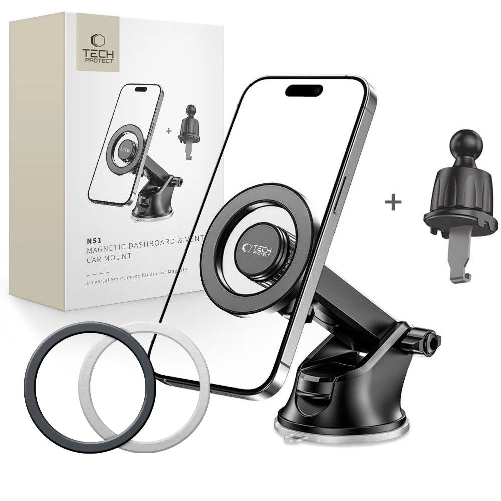 Tech-Protect N51 Autotelefonhalter mit MagSafe für Cockpit/Lüftungsschlitze – Schwarz