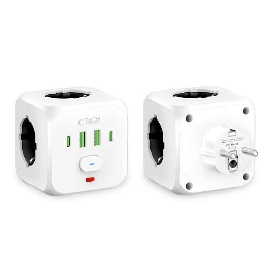 Tech-Protect PCL3x4 Steckdosenleiste, 2x USB-A, 2x USB-C, 3x AC Typ Schuko - Weiß