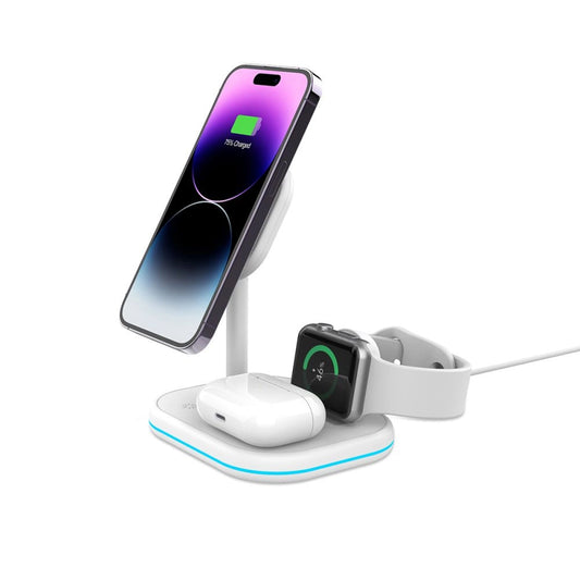 Tech-Protect QI15W-A27 3in1 induktives Ladegerät mit Ständer mit MagSafe für Smartphone / Apple Watch / AirPods – Weiß