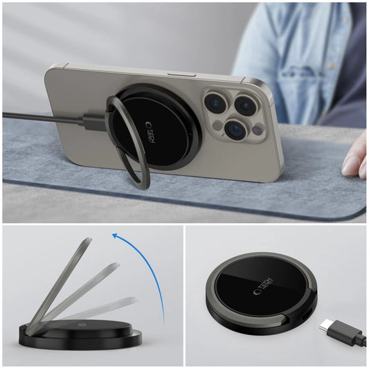 Tech-Protect QI15W-A33 induktives Ladegerät mit MagSafe und Ständer mit USB-A/USB-C-Kabel – Schwarz