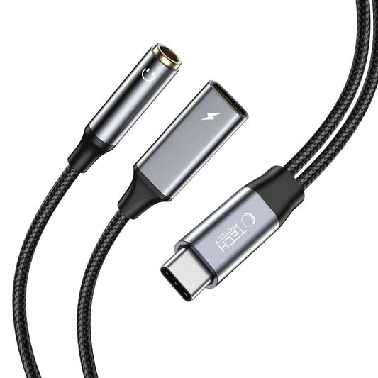 Tech-Protect UltraBoost USB-C (männlich) PD 60W 6A / Miniklinke 3,5 mm (weiblich) – USB-C-Kabel (weiblich) – Schwarz