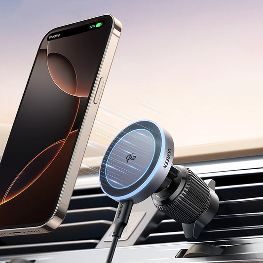 Ugreen W708 Kabelloses Ladegerät mit MagSafe, Qi2, für Lüftungsschlitze - Schwarz