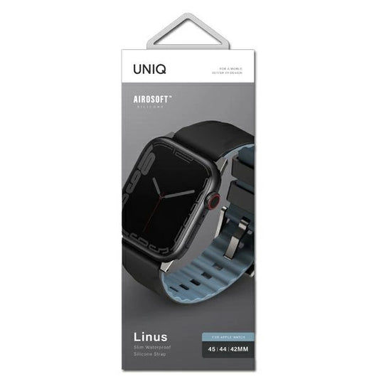 Uniq Linus Apple Watch Series 4/5/6/7/8/SE/SE2/Ultra-Armband 42/44/45 mm. Airosoft Silikon schwarz/nachtschwarz