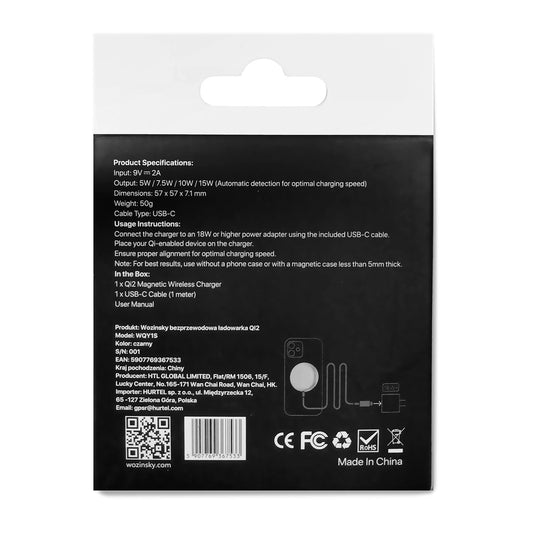 Wozinsky 15W Kabelloses Qi2 Induktives Ladegerät - Schwarz