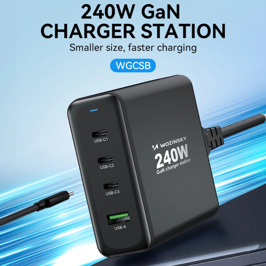 Wozinsky WGCSB 240W GaN Wandladegerät USB-A / 3 x USB-C - Schwarz