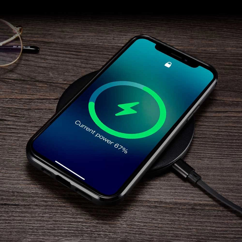 iCarer Leder Oil Wax Hülle mit echtem Leder bezogen für iPhone 12 Pro Max schwarz (ALI1206-BK)