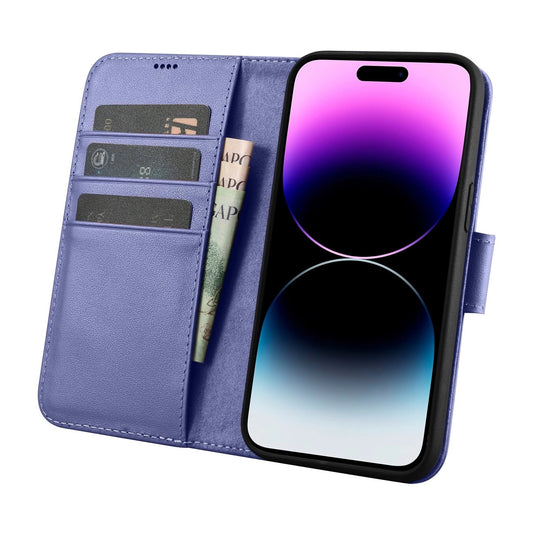 iCarer Wallet Case 2in1 Cover iPhone 14 Pro Anti-RFID Leder Flip Case Hellviolett (WMI14220726-LP)