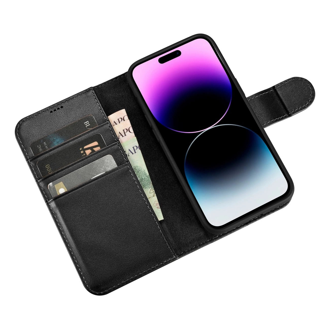 iCarer Wallet Case 2in1 Cover iPhone 14 Pro Leder Flip Cover Anti-RFID schwarz (WMI14220726-BK)