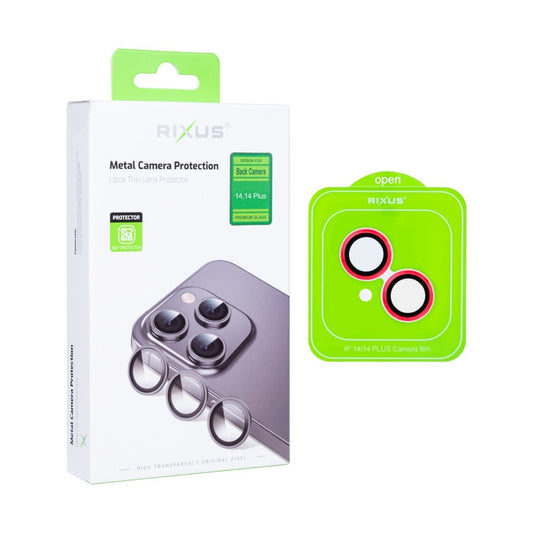 Rixus Metal Shield Camera Tempered Glass For Apple iPhone 14, 14 Plus Red