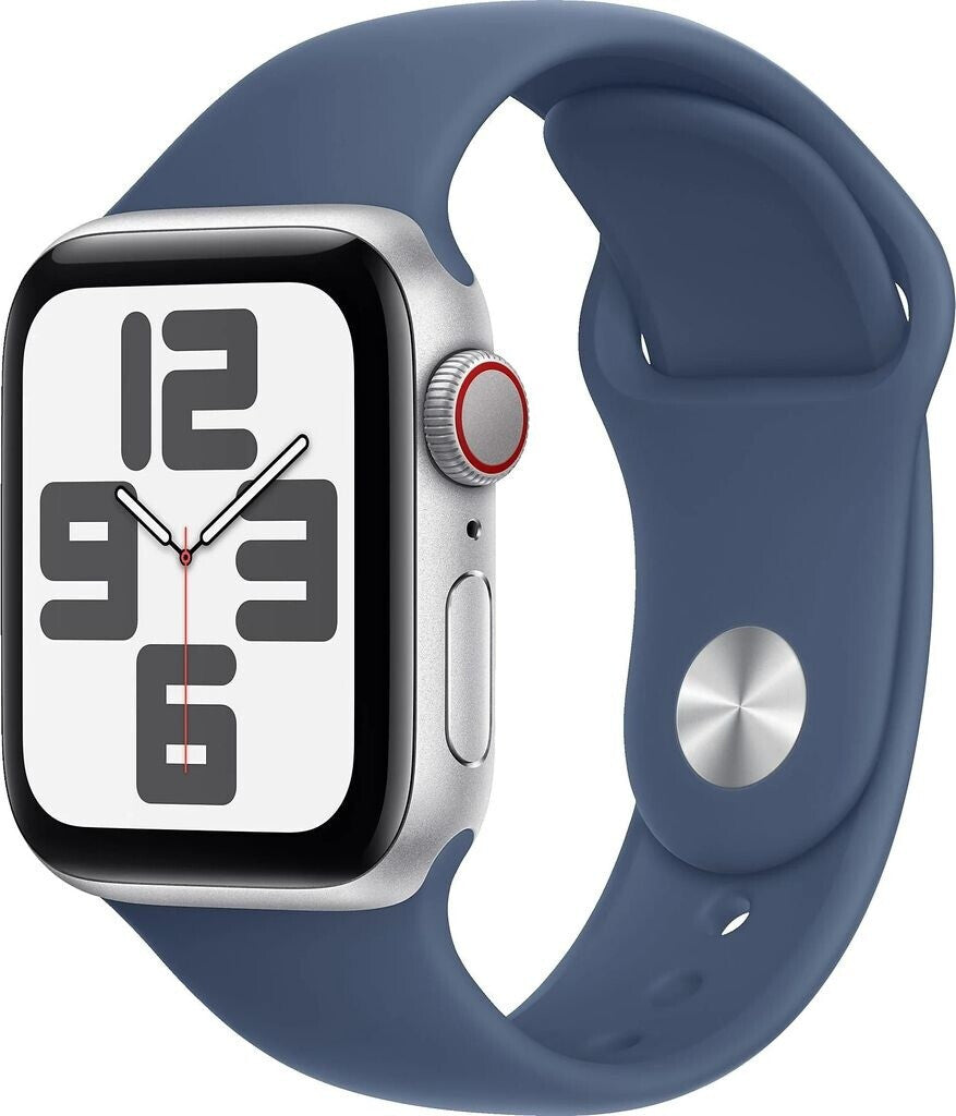 Apple Watch SE 2022 4G 44 mm argent bracelet sport bleu orage M/L