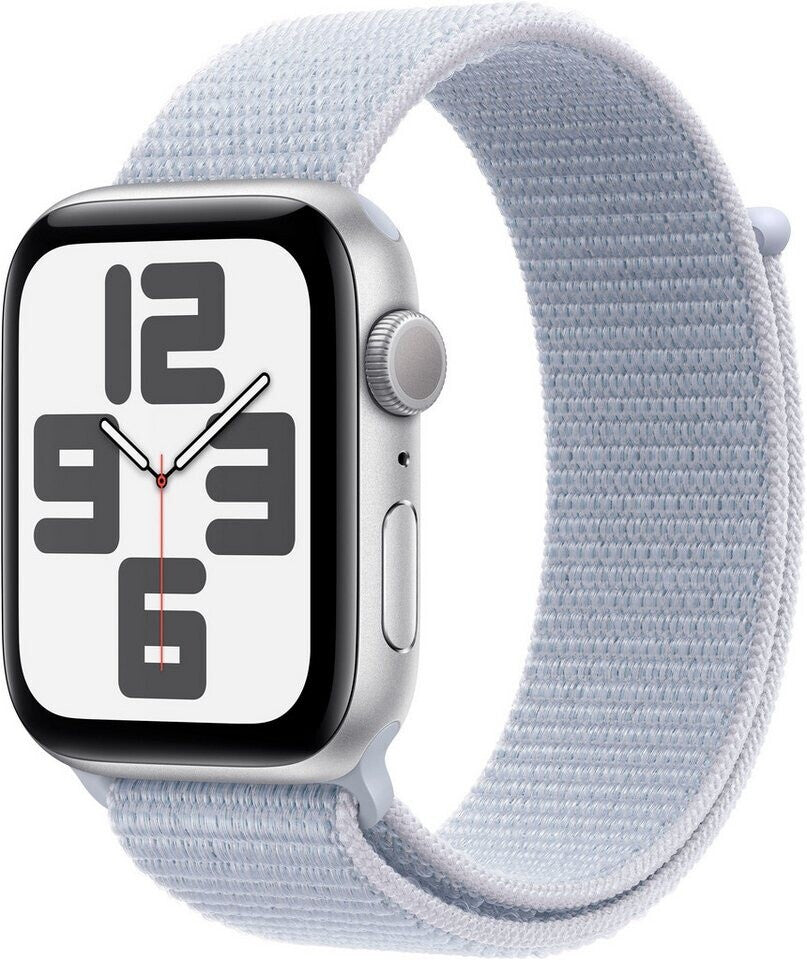 Apple Watch SE 2022 GPS 44 mm Boucle Sport Argentée Bleu Nuage (2024)