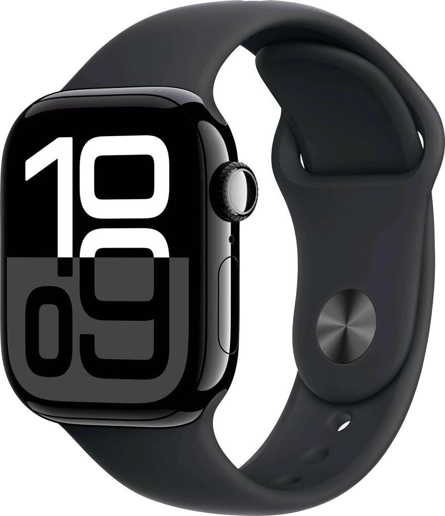 Apple Watch Series 10 4G 42mm Aluminium Diamantschwarz Sportarmband Schwarz S/M