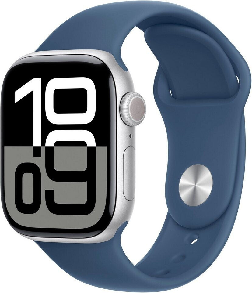 Apple Watch Series 10 4G 42mm Aluminium Silber Sportarmband Denim M/L