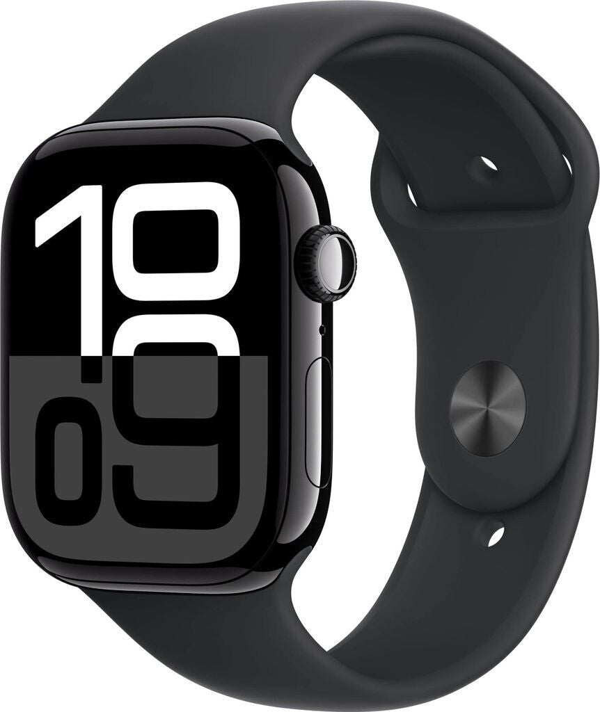 Apple Watch Series 10 4G 46mm Aluminium Diamantschwarz Sportarmband Schwarz M/L