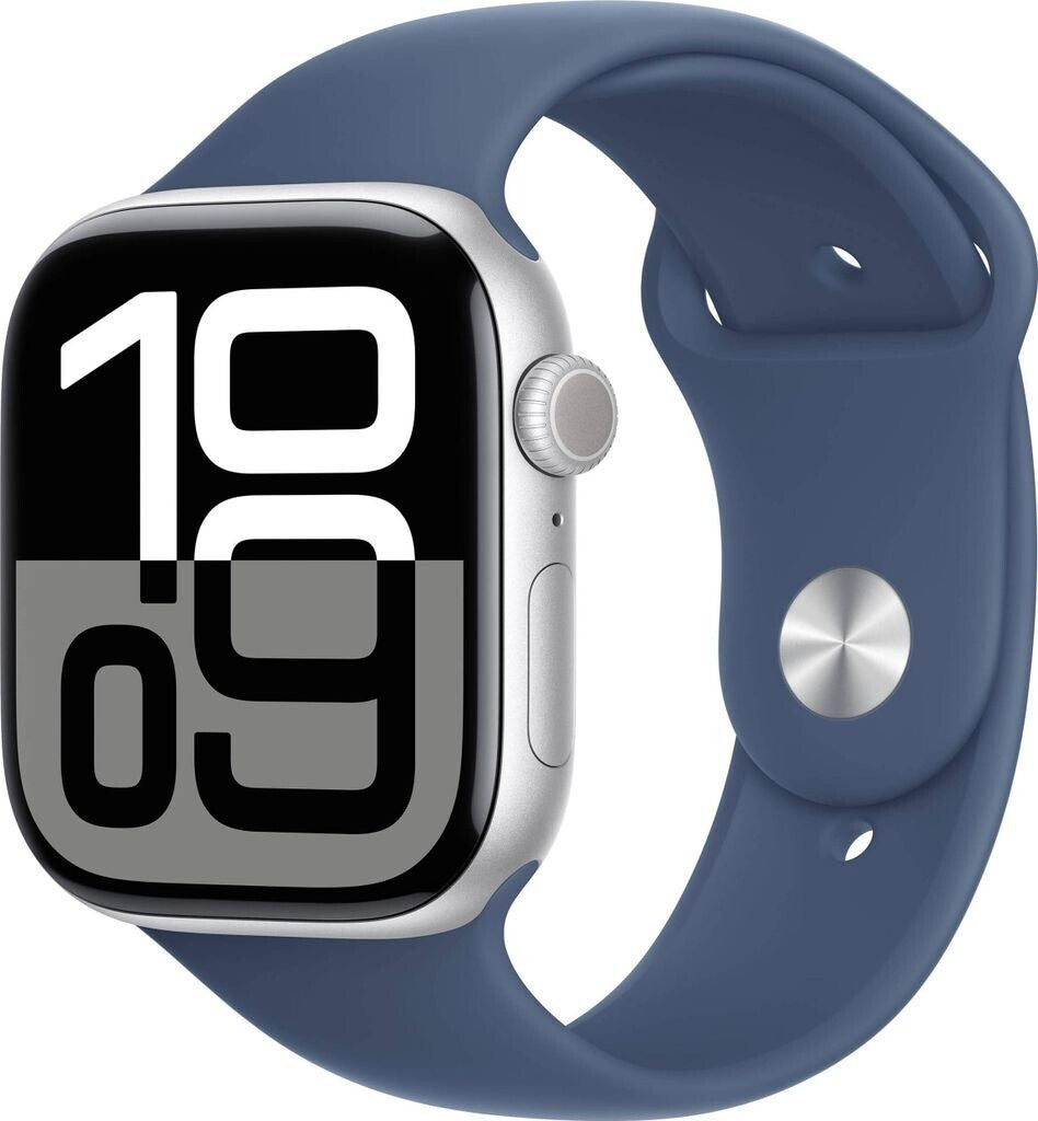 Apple Watch Series 10 GPS 46mm Aluminium Silber Sportarmband Denim M/L