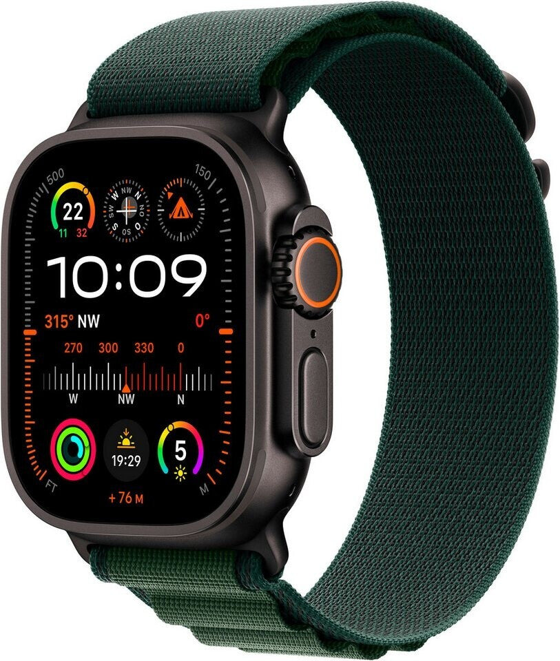 Apple Watch Ultra 2 (2024) Titane Noir Boucle Alpine Vert Foncé S
