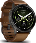 Garmin Venu 4 45mm Schwarz/Dunkelbraun Leder-Armband