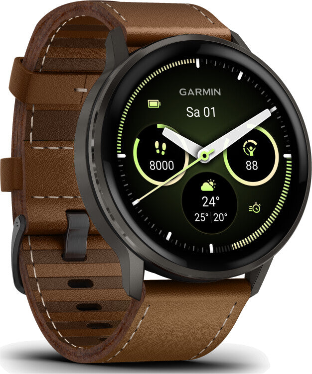 Garmin Venu 4 45mm Schwarz/Dunkelbraun Leder-Armband