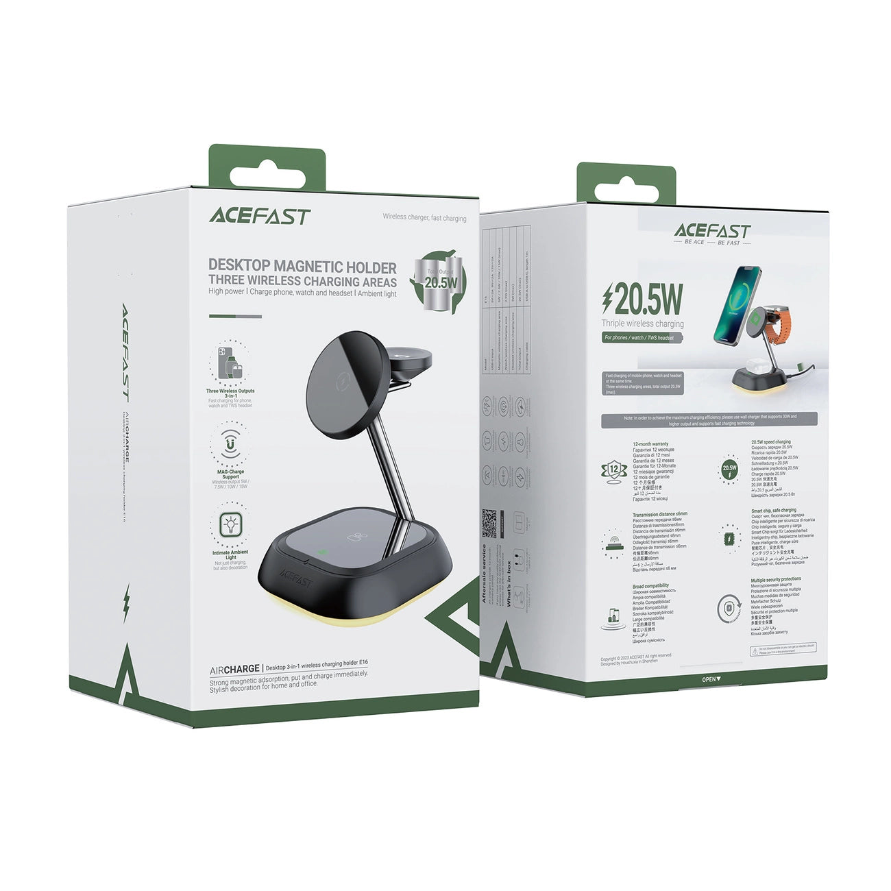 3in1 Acefast E16 15W induktive Ladestation für Telefon / Kopfhörer / Uhr - Schwarz