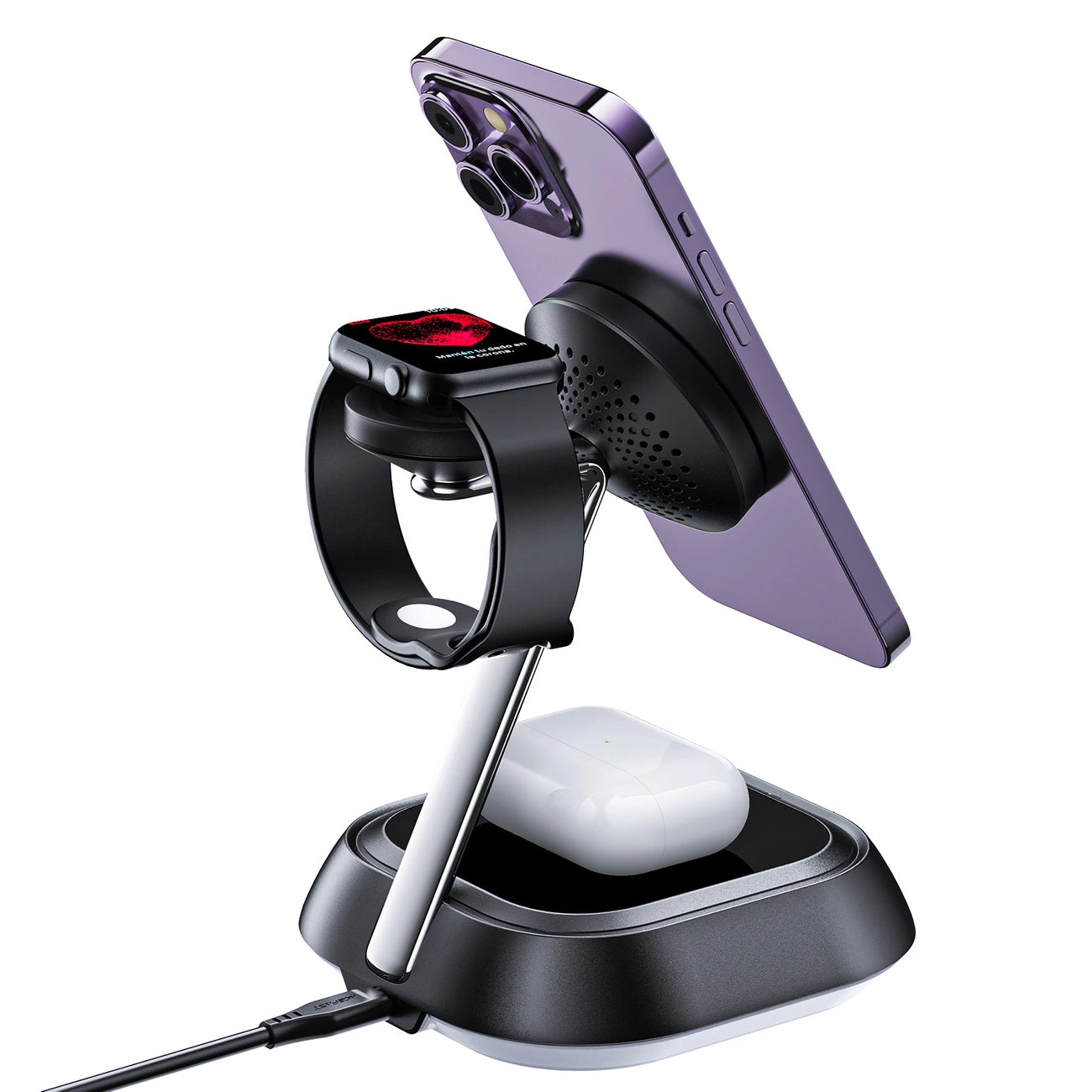 3in1 Acefast E16 15W induktive Ladestation für Telefon / Kopfhörer / Uhr - Schwarz