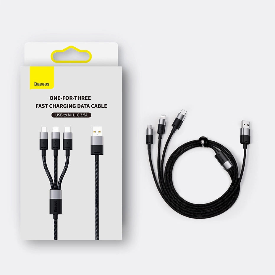 3in1 USB - Micro-USB / Lightning / USB C 3,5A 1,2m Kabel Baseus StarSpeed - schwarz