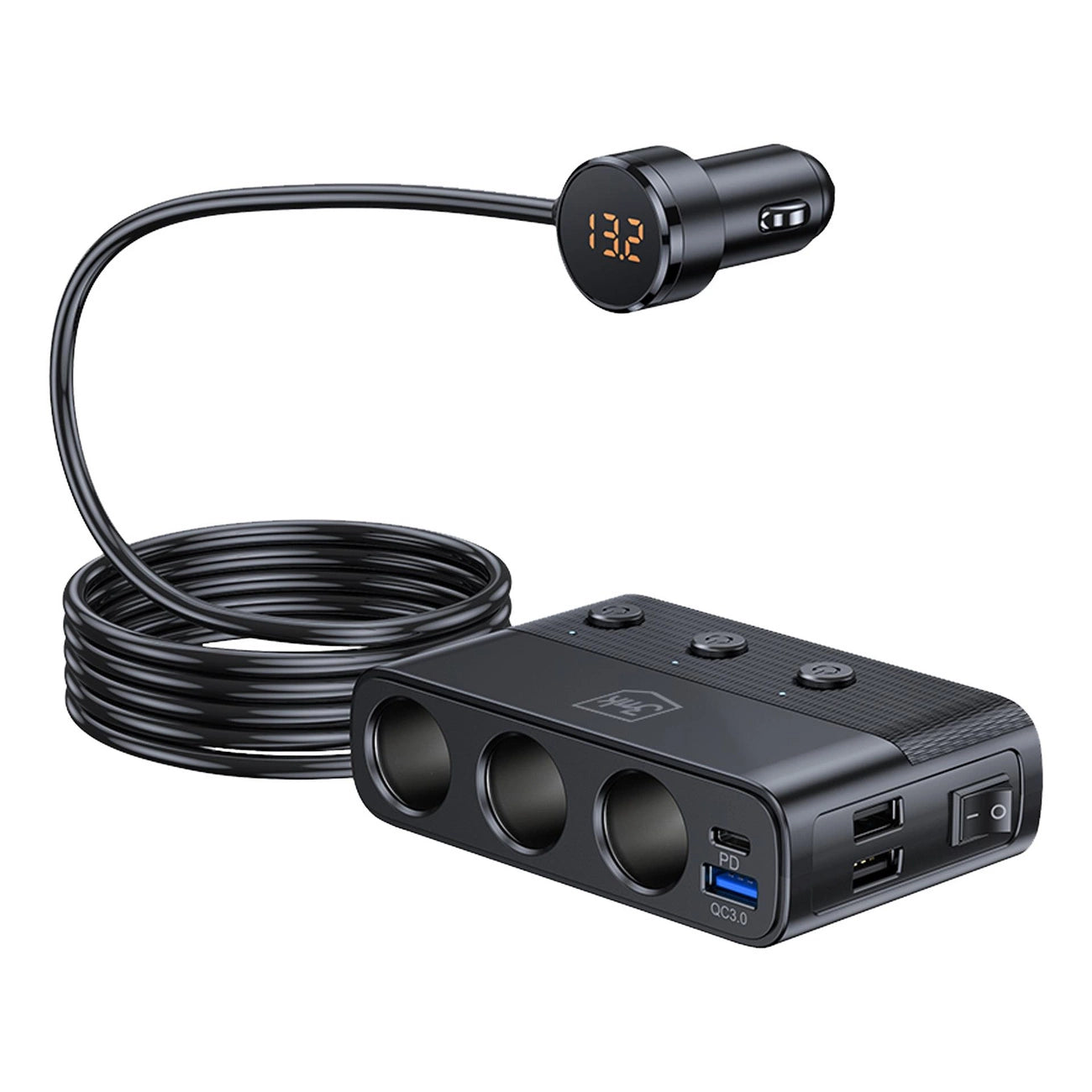 3mk Auto-Power-Splitter PD 120W™ QC PPS UCB-C USB-A Autoladegerät für 7 Geräte - Schwarz