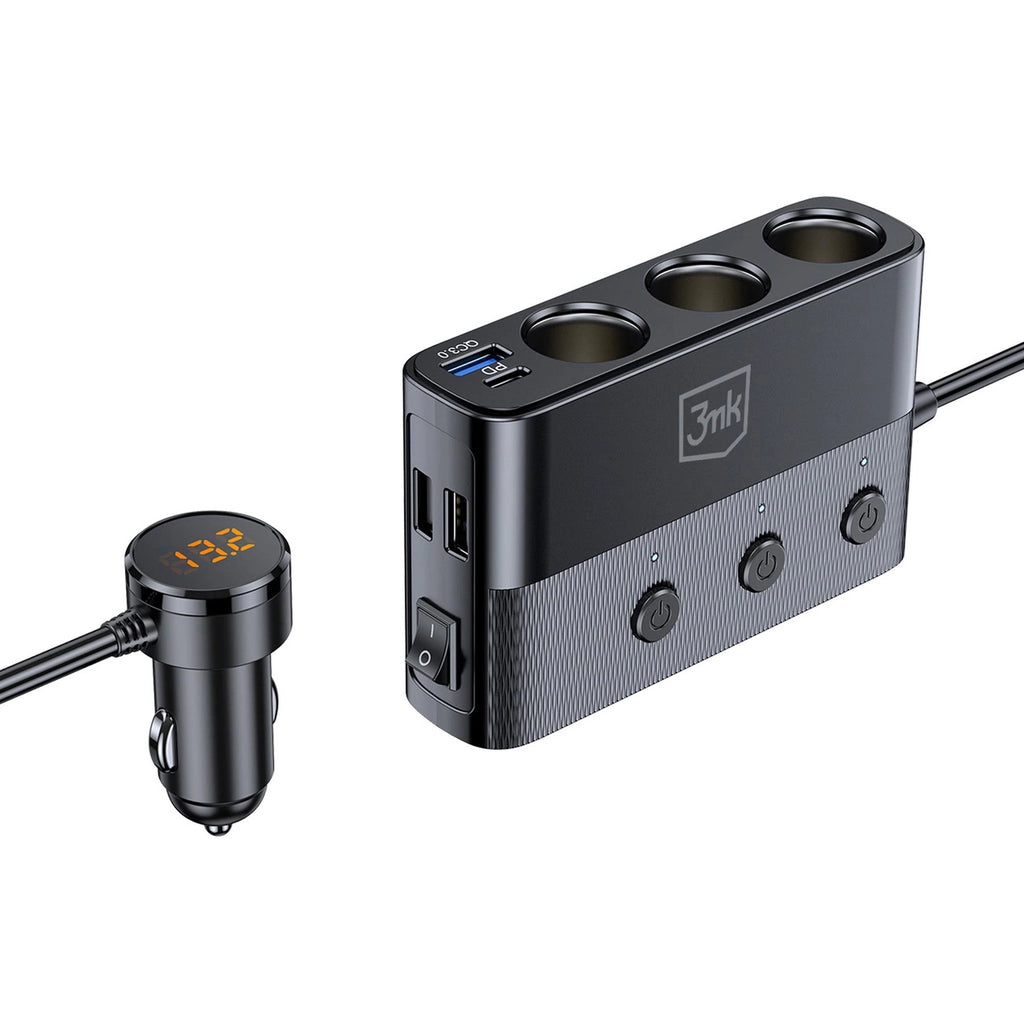 3mk Auto-Power-Splitter PD 120W™ QC PPS UCB-C USB-A Autoladegerät für 7 Geräte - Schwarz