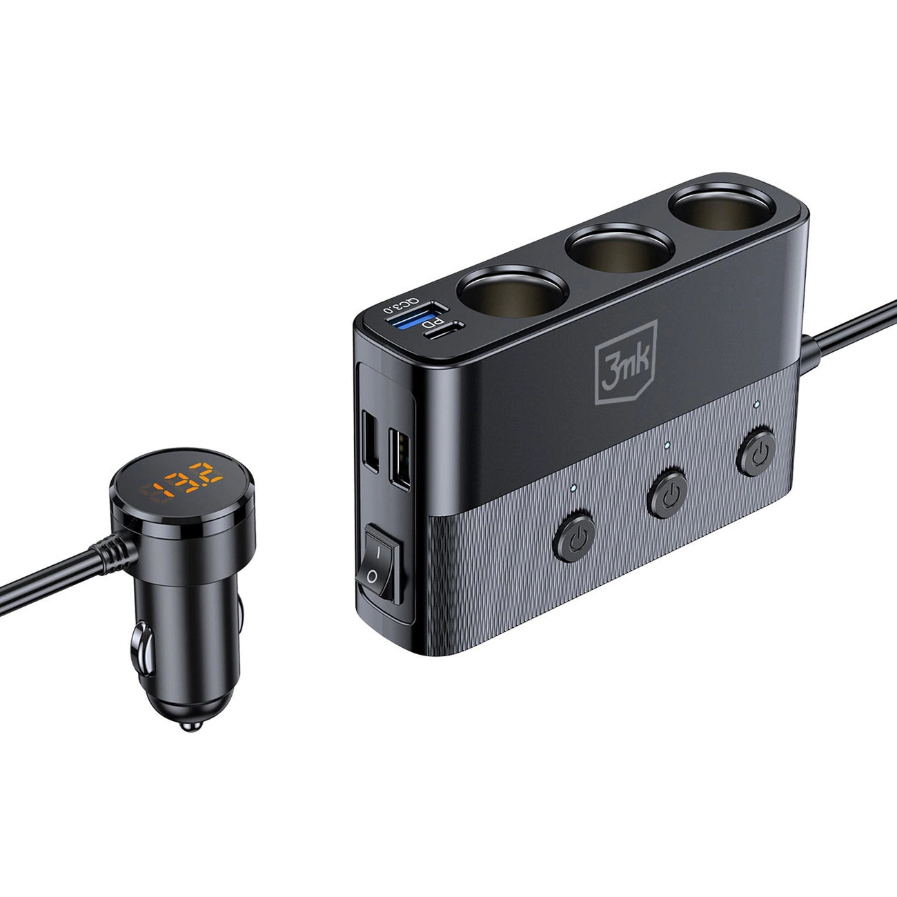 3mk Auto-Power-Splitter PD 120W™ QC PPS UCB-C USB-A Autoladegerät für 7 Geräte - Schwarz