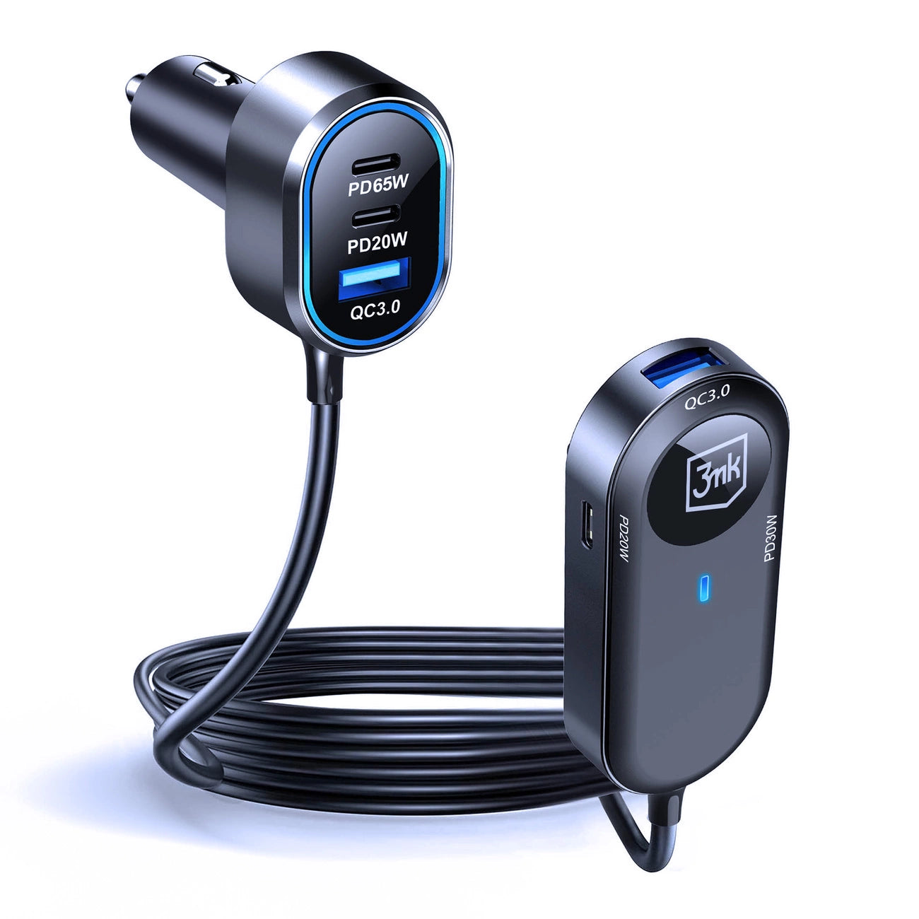 3mk Doppel-Autoladegerät 135W PD QC PPS USB-C USB-A - Schwarz