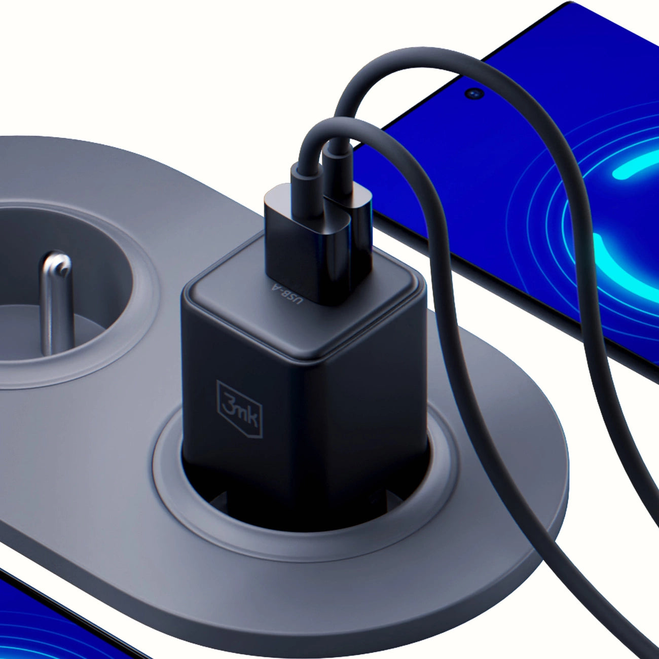 3mk Hyper GaN Ladegerät 20W QC4+ PD PPS USB-C USB-A Wandladegerät - Schwarz