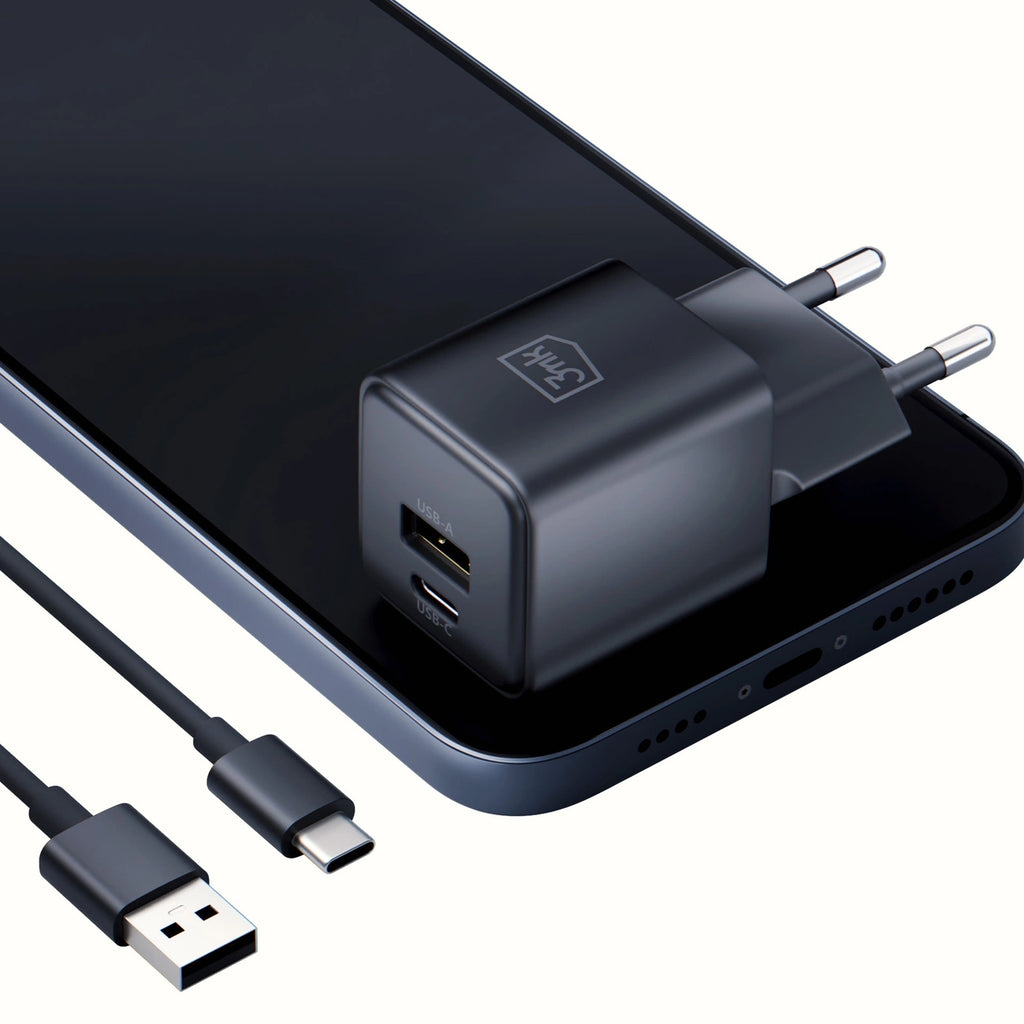 3mk Hyper GaN Ladegerät 20W QC4+ PD PPS USB-C USB-A Wandladegerät - Schwarz