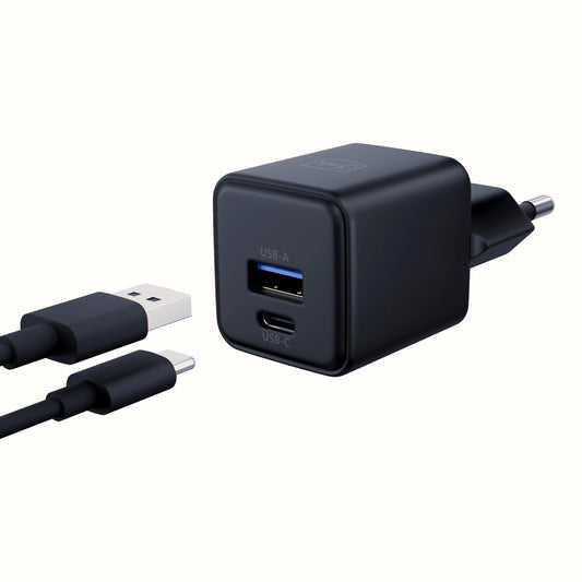 3mk Hyper GaN Ladegerät 20W QC4+ PD PPS USB-C USB-A Wandladegerät - Schwarz
