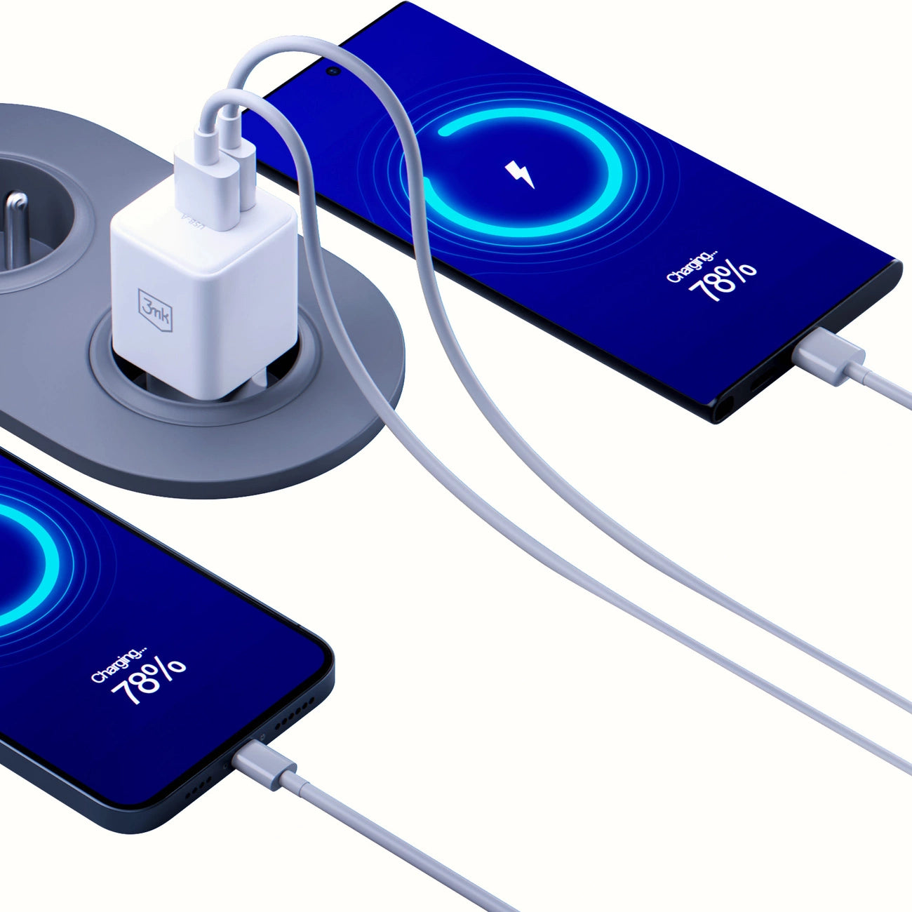 3mk Hyper GaN Ladegerät 20W QC4+ PD PPS USB-C USB-A Wandladegerät - Weiß