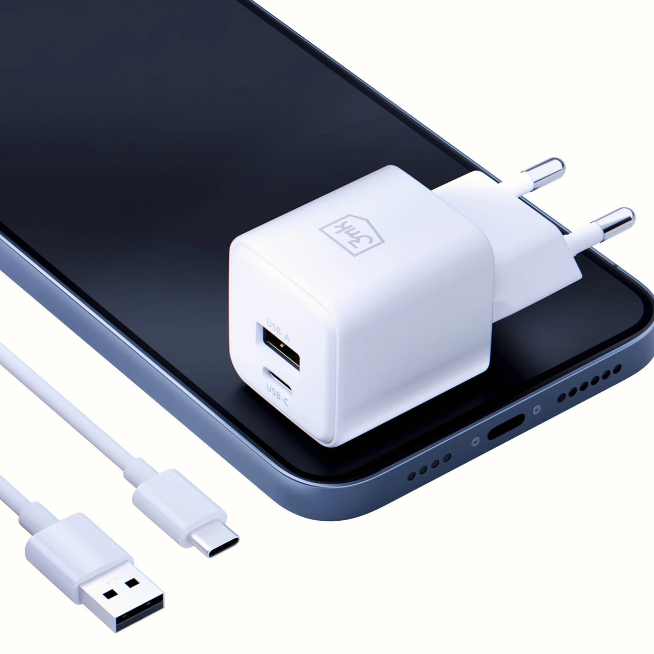 3mk Hyper GaN Ladegerät 20W QC4+ PD PPS USB-C USB-A Wandladegerät - Weiß